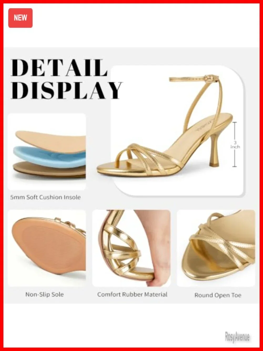 Kitten Heels, Round Open Toe Strappy Sandals, Buckle Ankle Strap, 3 Inch Heels